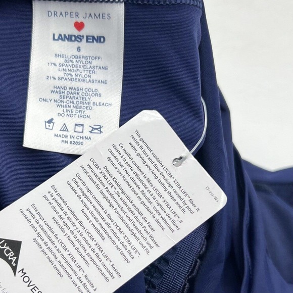 Draper James x Lands End Tankini Swimsuit Top Womens Sz 6 Blue Smocked Tie NEW - Picture 5 of 5